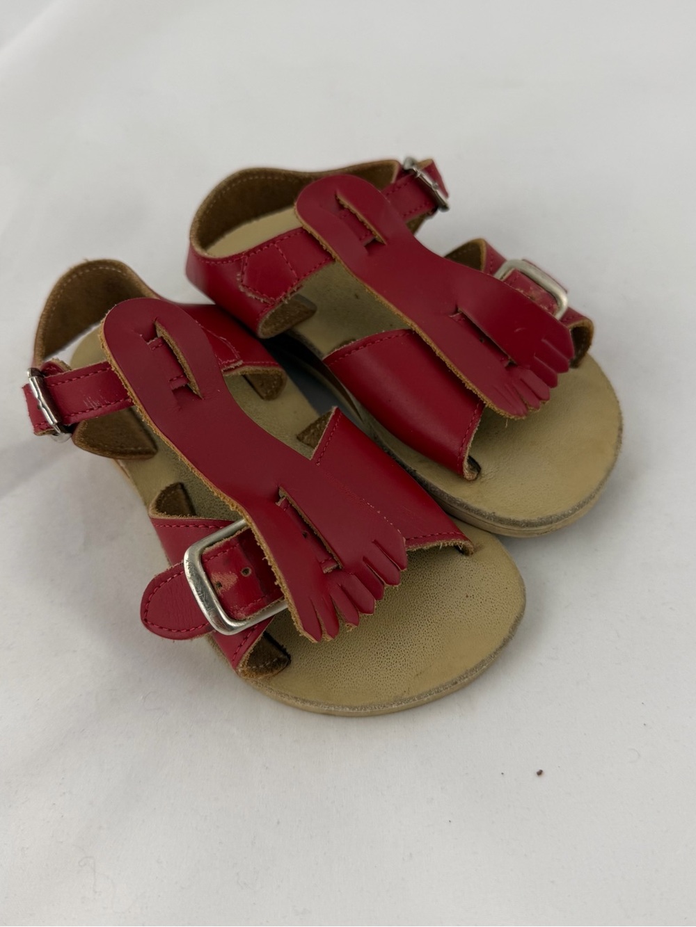 Toddler vintage Red Fringe Buckle Sandals